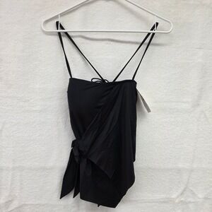 Becca by Rebecca Virtue Black Wrap Front Tankini Top XS C853527‎ NEW